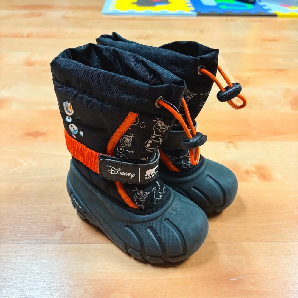 Sorel x Disney Black & Orange Olaf Frozen Insulated Winter Snow Boots Size 8